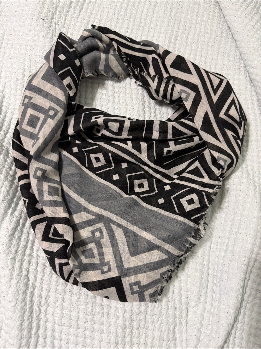 Geometric Black and White Women's Scarf - Lightweight Fashion Accessory